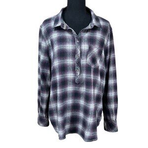 Legacy Falls Women's Purple Gray Plaid Flannel Shirt Size XXL